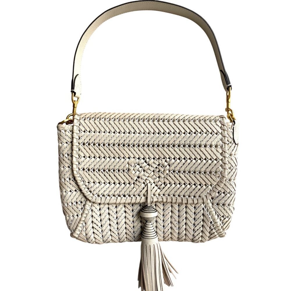 Anya Hindmarch Neeson Tassel Woven Leather Shoulder Bag Chalk White